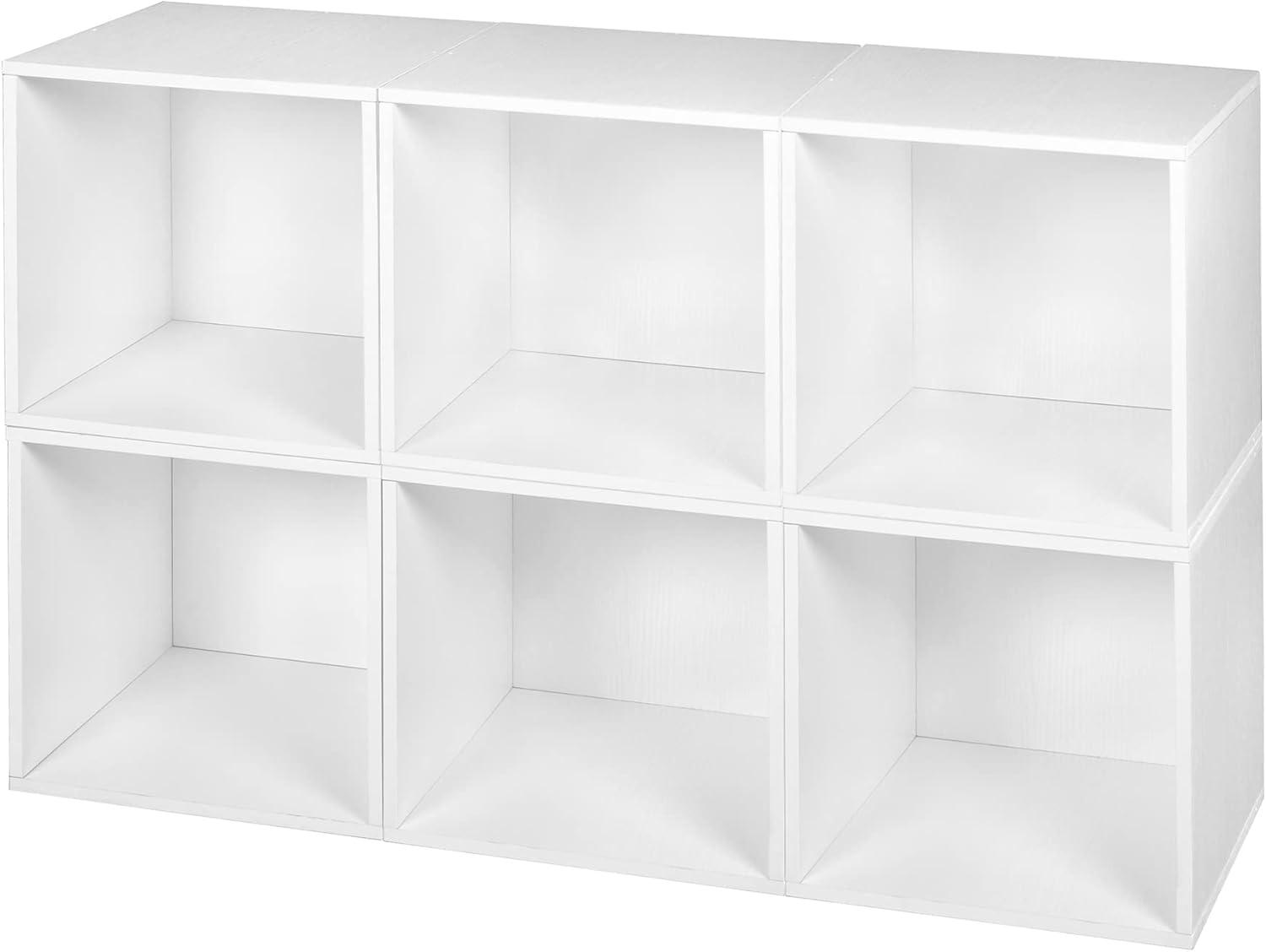 Cubo Storage Set with 6 Cubes, White Wood Grain