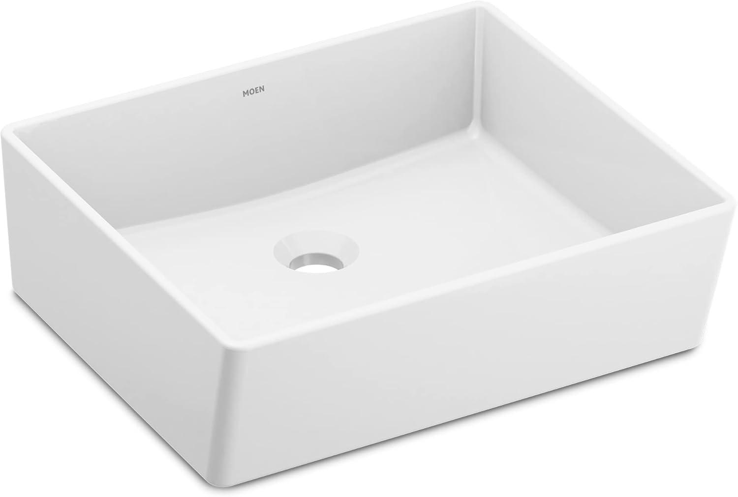 Moen BGCW10RV1618 White Vitreous China Vessel Sink For Bathroom, 18 X 15.75 X 6 Inch Rectangle Sink With Porcelain Ceramic Bowl