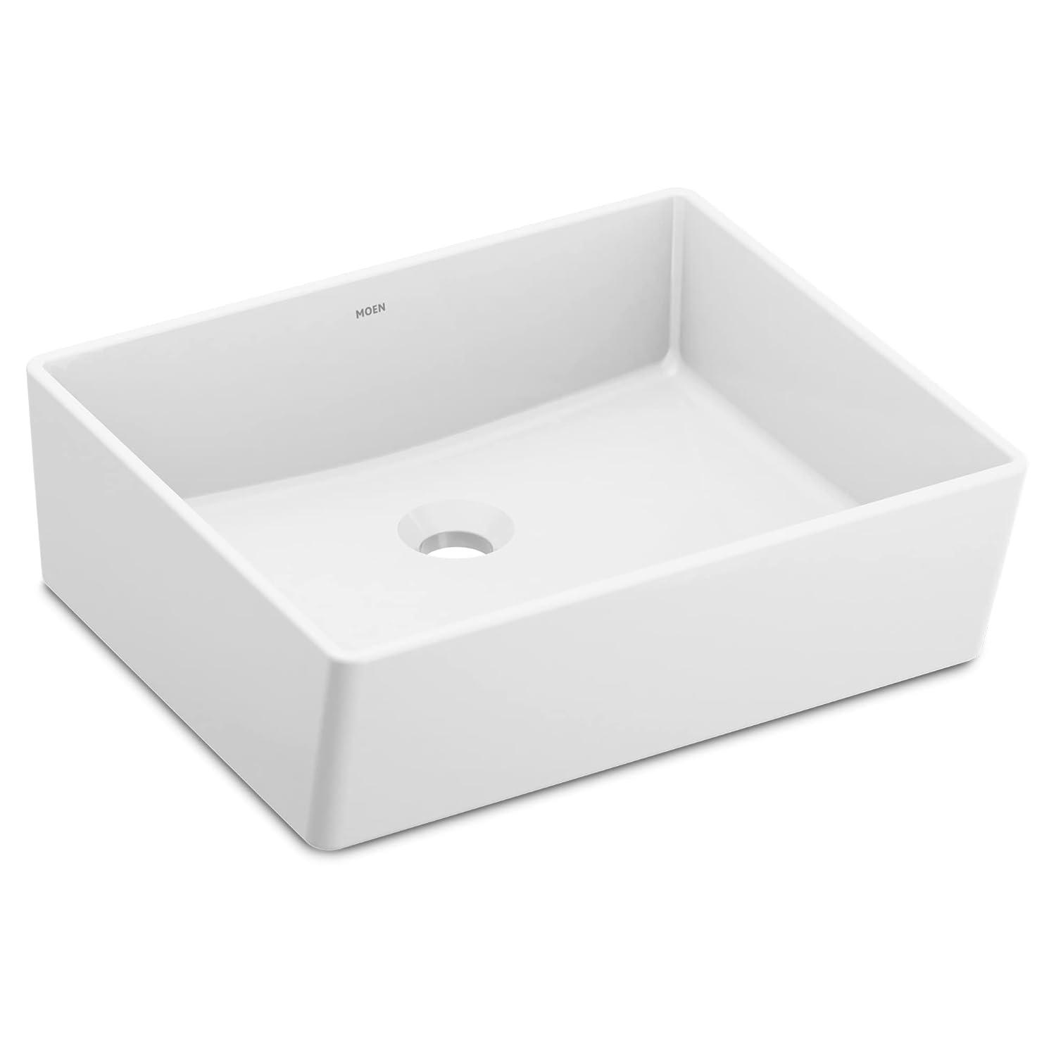 Moen BGCW10RV1618 White Vitreous China Vessel Sink For Bathroom, 18 X 15.75 X 6 Inch Rectangle Sink With Porcelain Ceramic Bowl