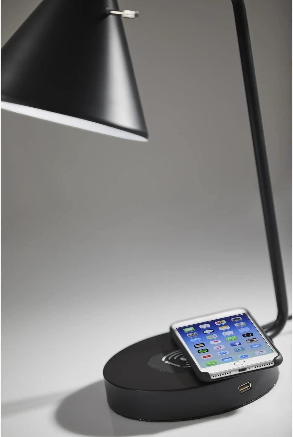 19" Wireless Charging Table Lamp Matte Black - Adesso: ETL Listed, Metal Shade, No Assembly Required