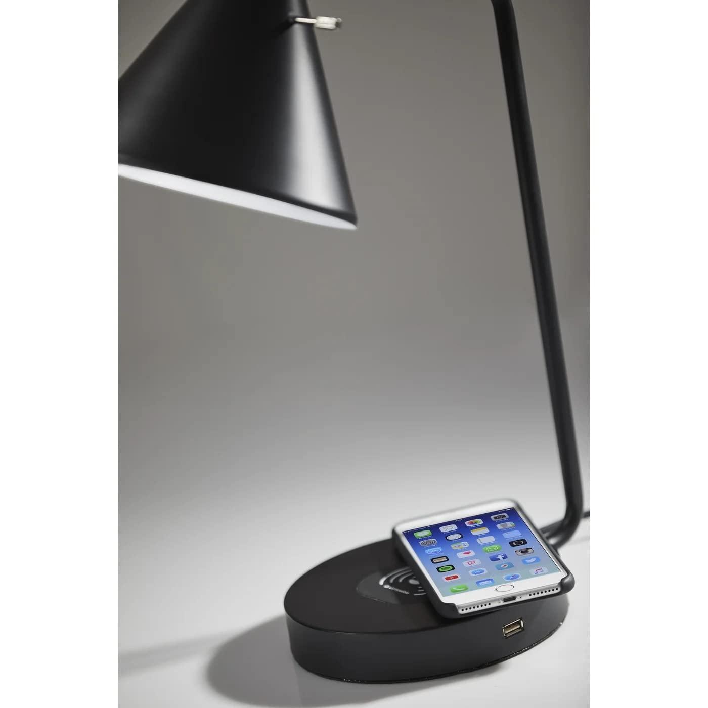19" Wireless Charging Table Lamp Matte Black - Adesso: ETL Listed, Metal Shade, No Assembly Required