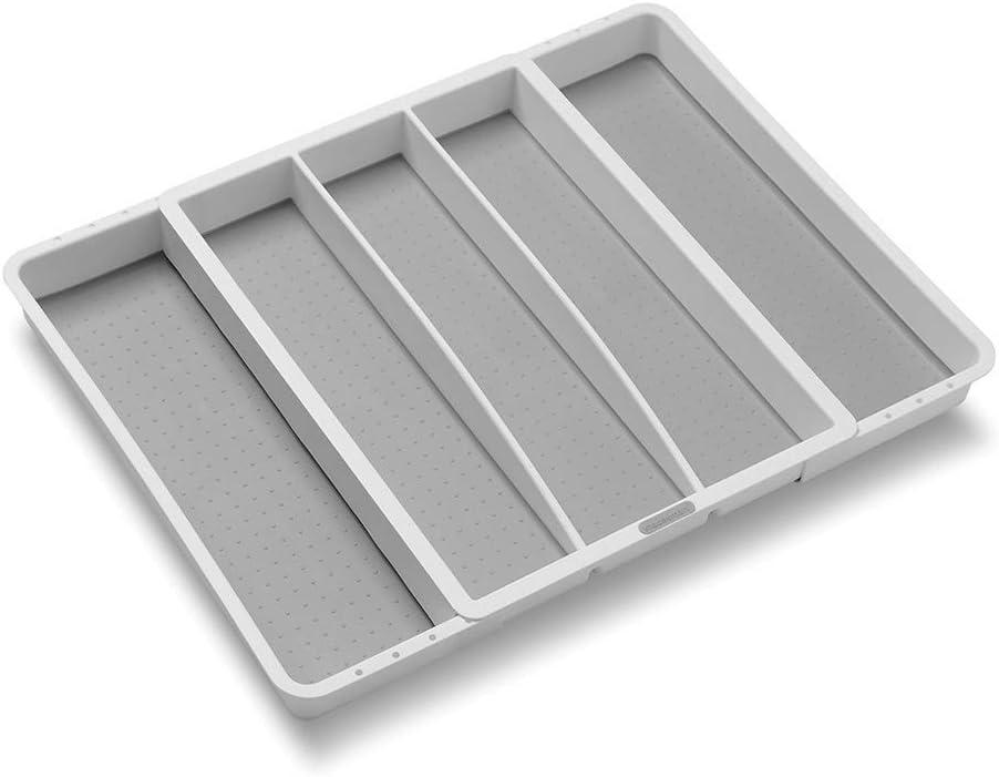 White Adjustable Plastic Utensil Tray with 5 Compartments