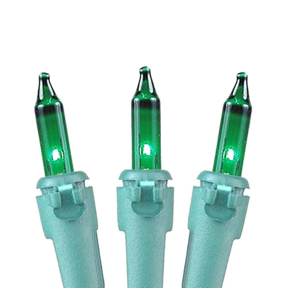 Novelty Lights 11 Feet 50 Bulbs Incandescent Mini Lights, Green on Green Wire with 2.5" Spacing, UL Listed for Indoor/Outdoor Use, Connectable