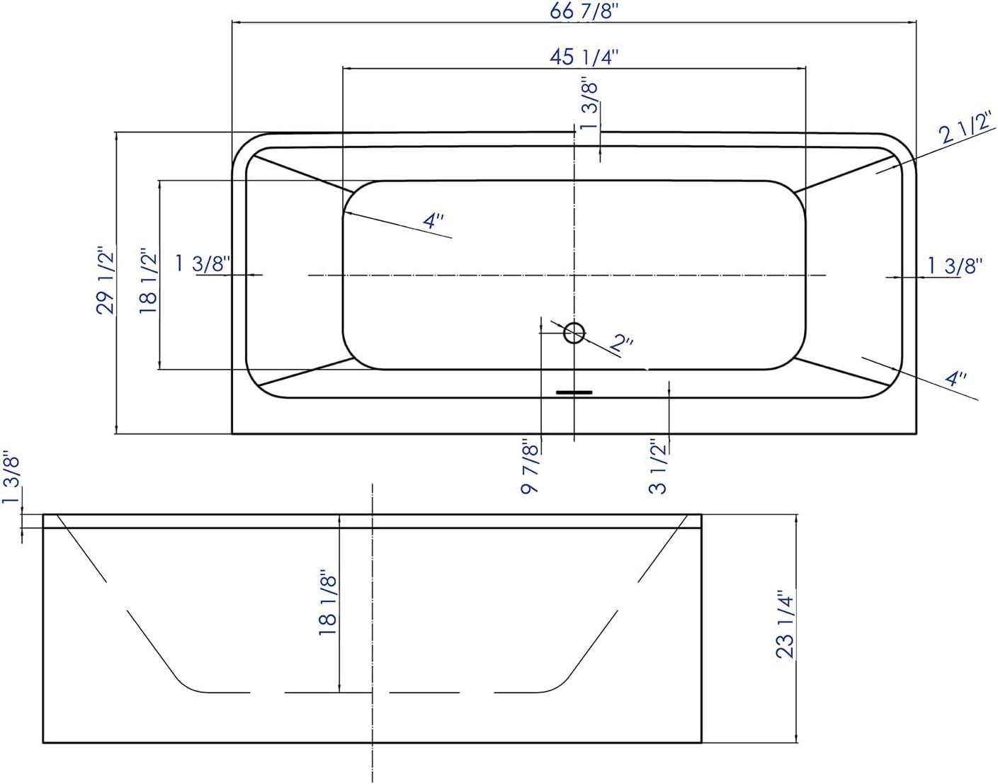 67'' White Freestanding Acrylic Soaking Bathtub