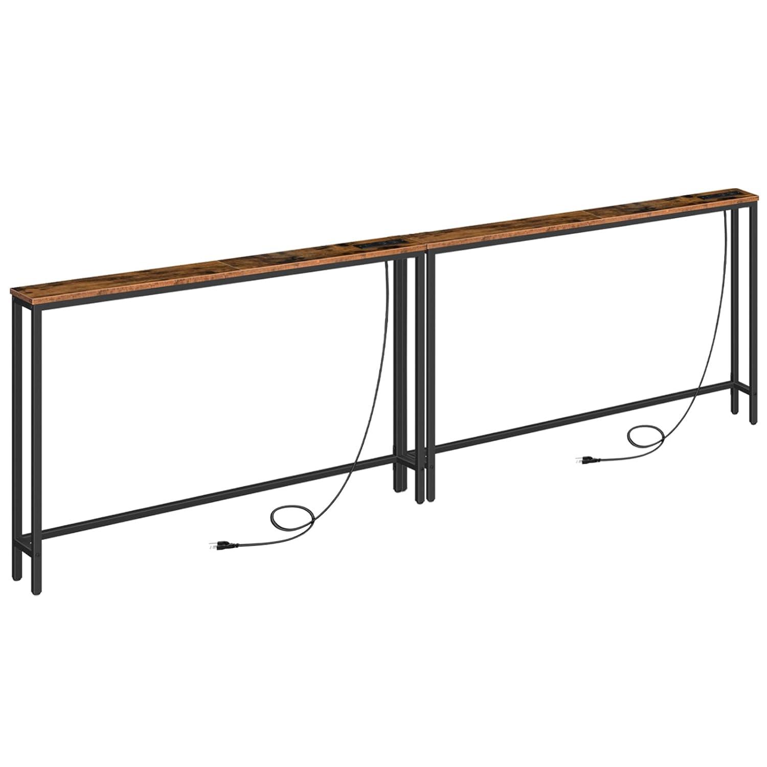 47.2" Skinny Console Table with Power Outlets and USB Ports, Table with Charging Station, Narrow Sofa Table, Behind Couch Table, for Entryway, Hallway, Foyer, Rustic Brown BF15XG01G1