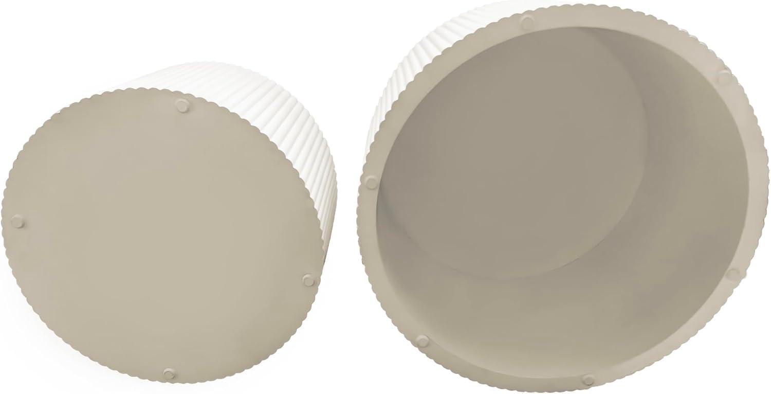 Beige Round Wave Stripe Nesting Coffee Table Set