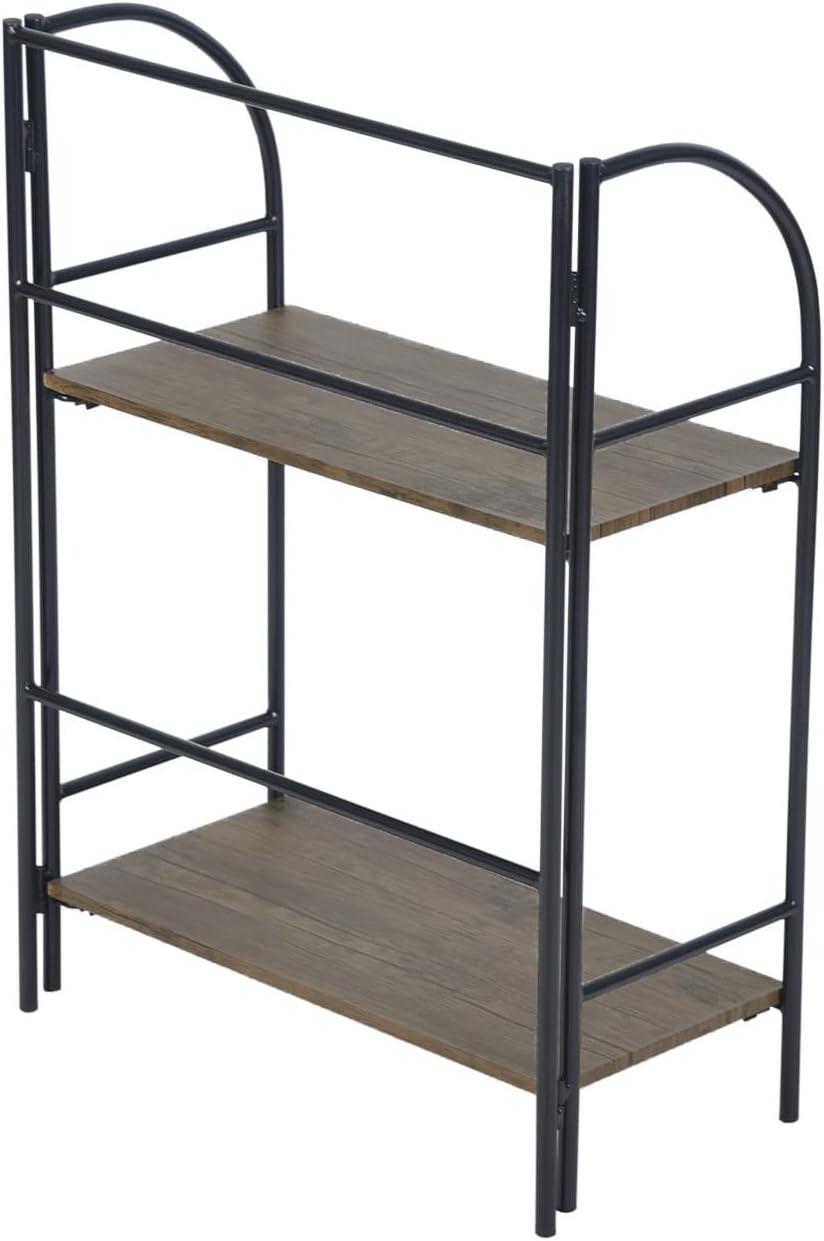 Folding Home Office Desk & Chair & Storage Shelf Sets, No Assembly Required - 29.5-Inch Study Workstation Writing Desk, 2-Tier Storage Rack Organizer Corner Shelf Bookcase, Small Stool Chair, Brown