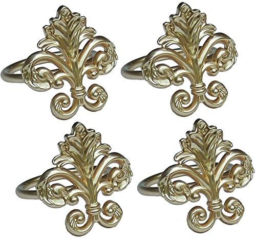 Elegant Gold Fleur De Lis Brass Napkin Rings, Set of 4