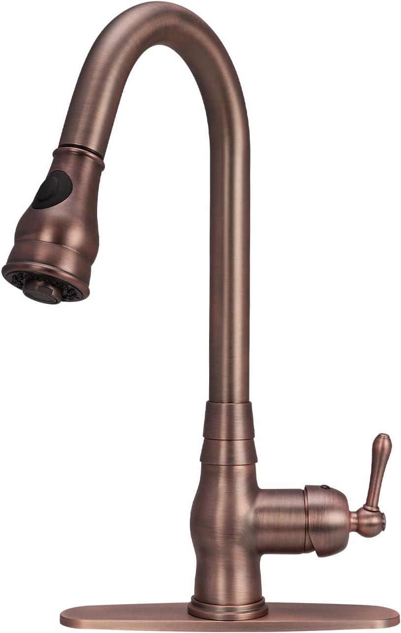 Copper Pull Down Kitchen Faucet with Single Handle Deck Plate Included