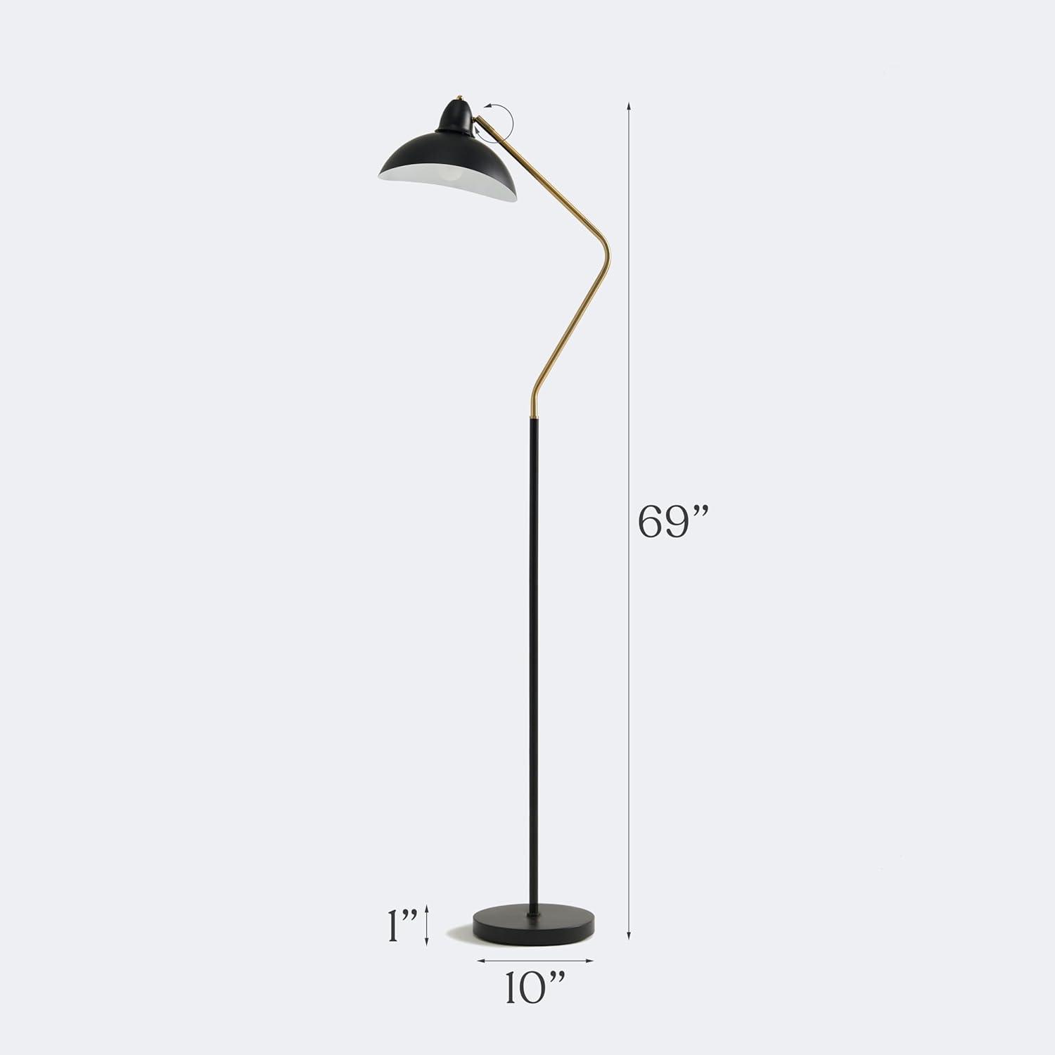 Brightech Swoop 69 in. Modern LED Adjustable Floor Lamp with Black Metal Bowl Shade and Gold Accent, Bulb Included