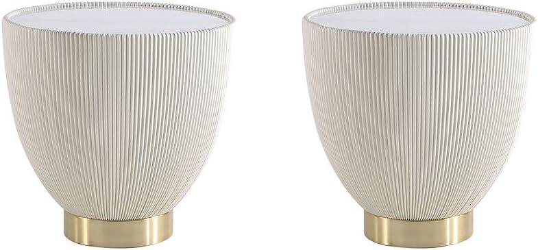 Manhattan Comfort Set of 2 Anderson Leatherette End Tables with Faux Marble Tabletop Cream: Round, No Assembly, Modern Style