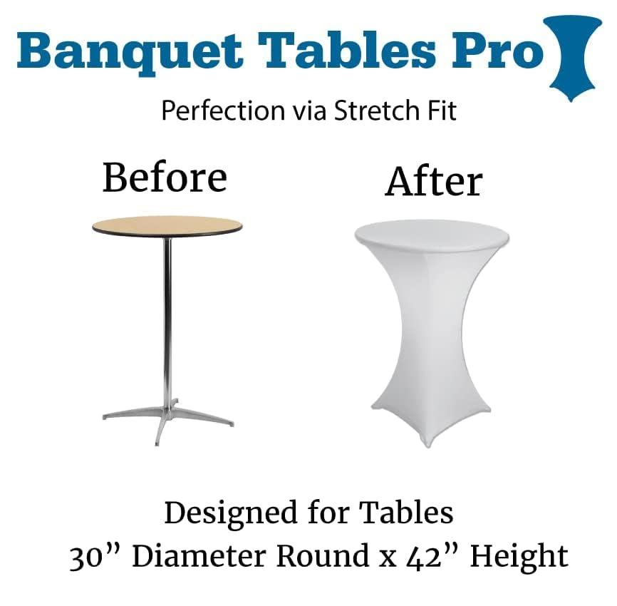 30 x 42 White Stretch Spandex Highboy Cocktail Cover -by Banquet Tables Pro
