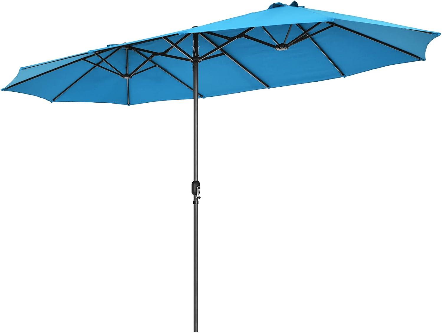 Costway 15FT Patio Double-Sided Umbrella Crank Outdoor Garden Market Sun Shade Red\Blue\Coffee\Beige\Navy\Orange\Turquoise