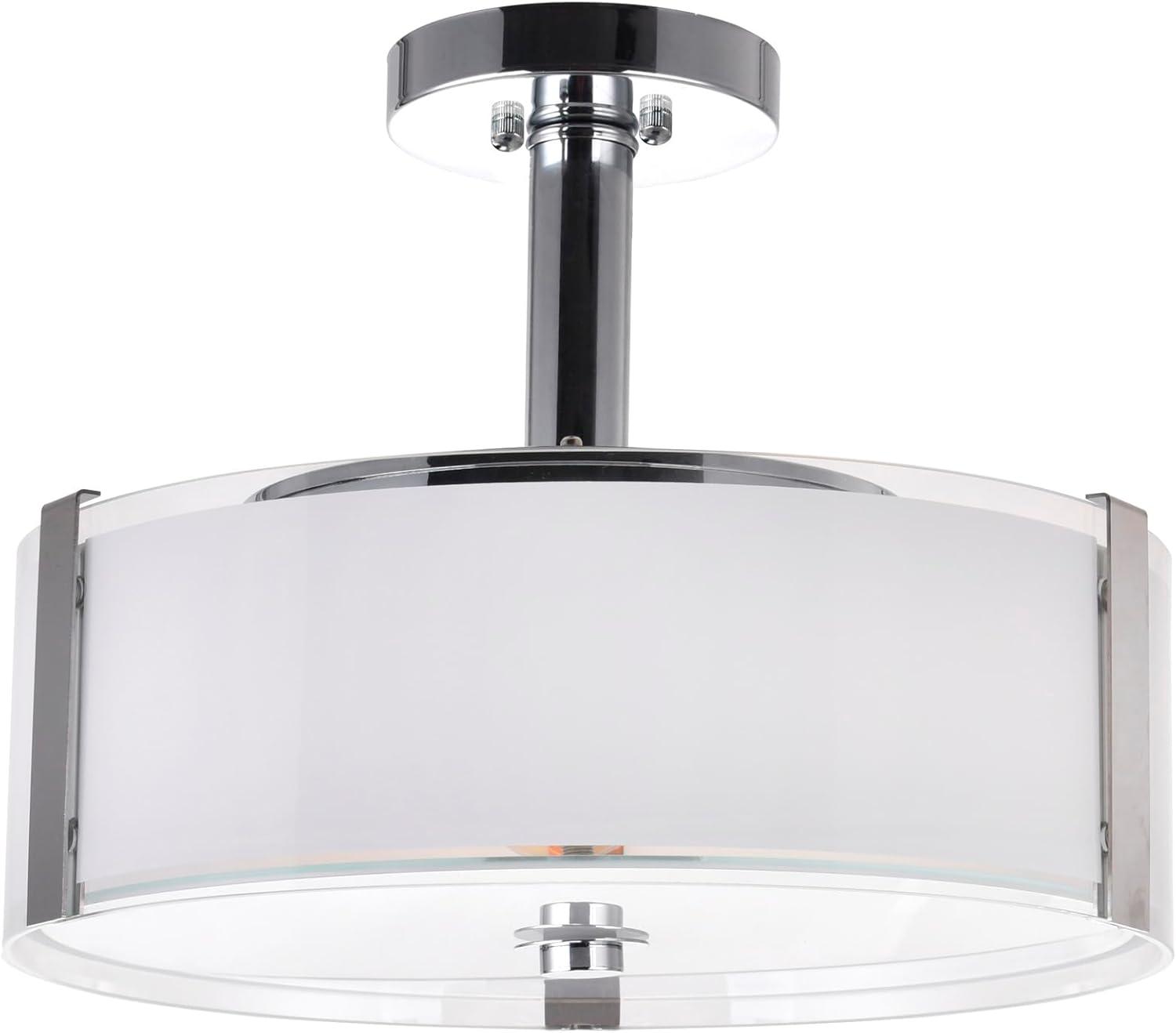 Lucie Chrome 17'' Drum Shade Chandelier with Frosted Glass