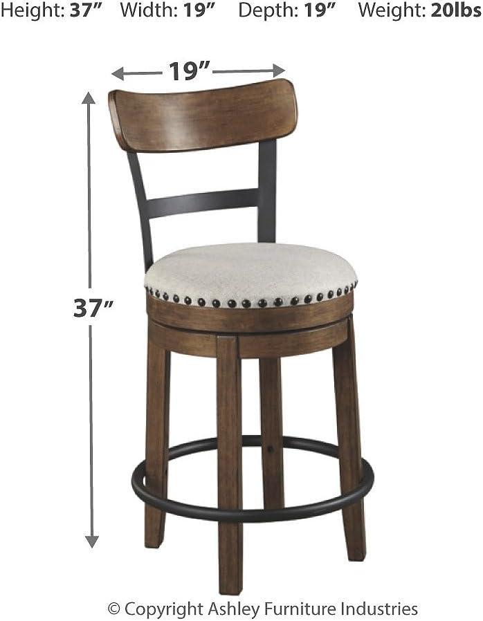 Signature Design by Ashley Valebeck Upholstered Swivel Counter Height Barstool Brown: Polyester, Wood Frame, Fixed Height