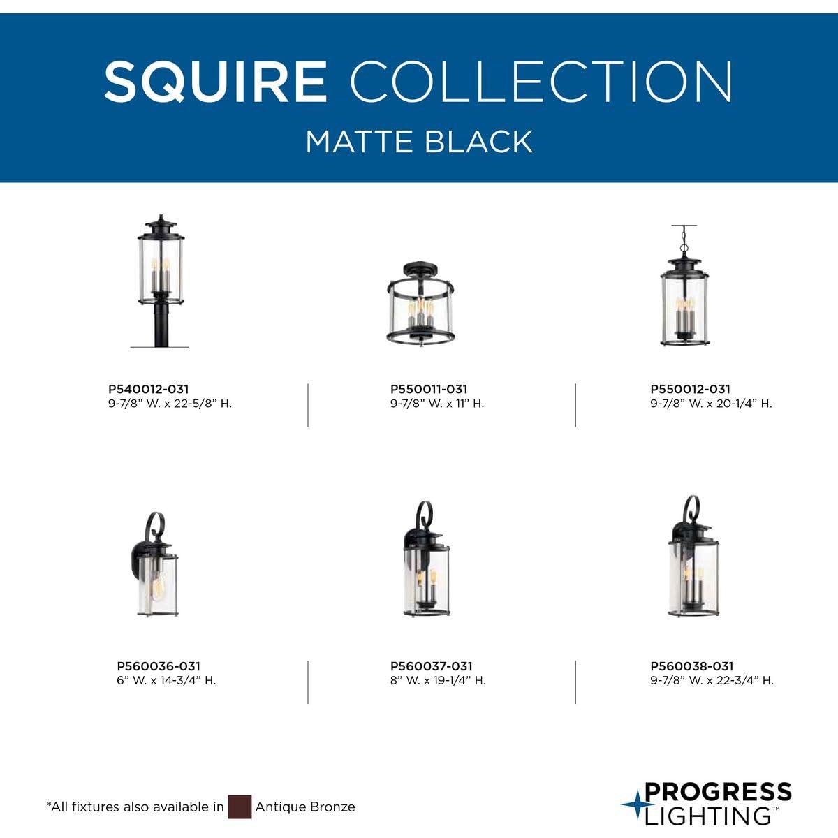 Progress Lighting Squire 3-Light Hanging Lantern, Steel, Black Finish, Clear Glass Shade