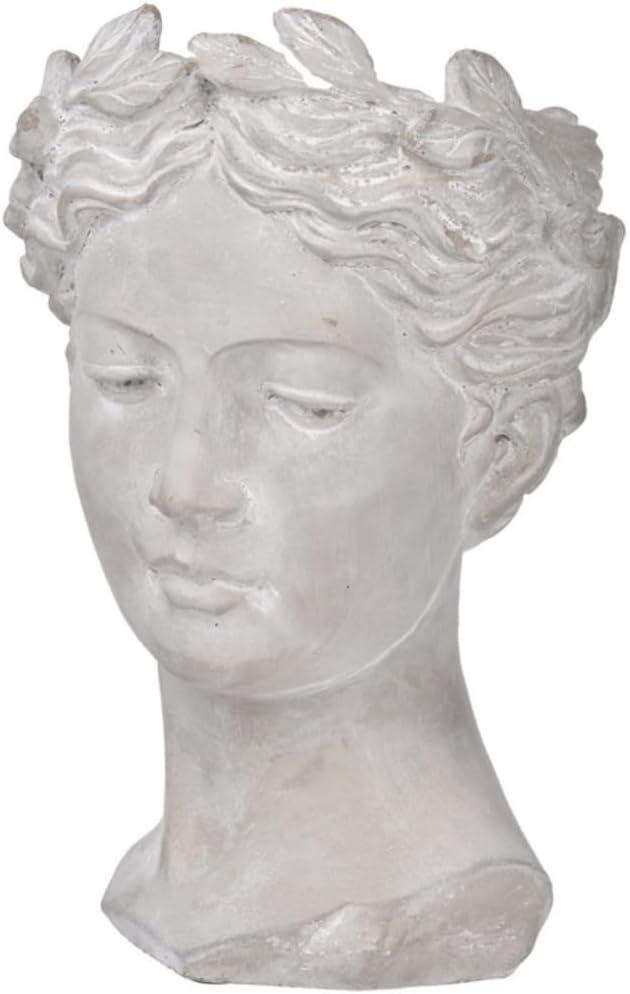 Classic Greek Lady Whitewash Cement Head Planter - Indoor/Outdoor Decor