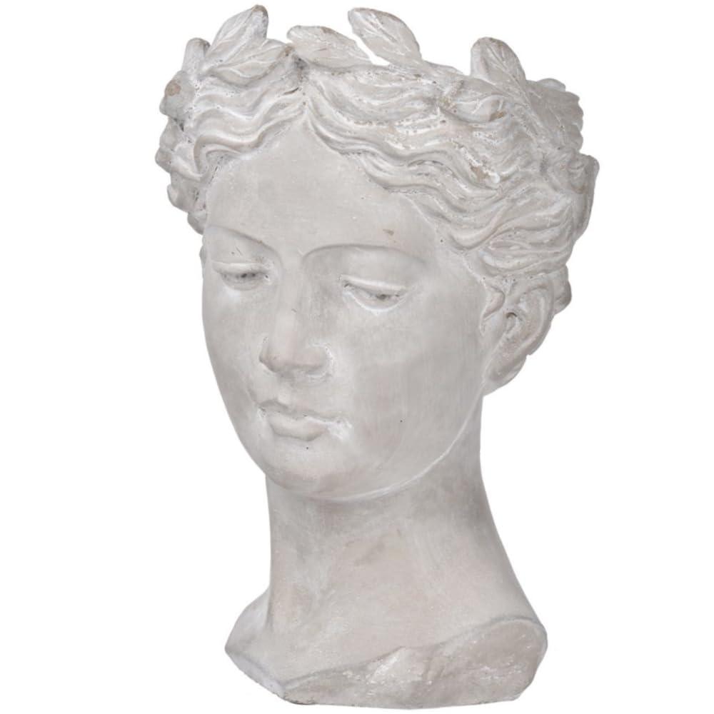 Classic Greek Lady Whitewash Cement Head Planter - Indoor/Outdoor Decor