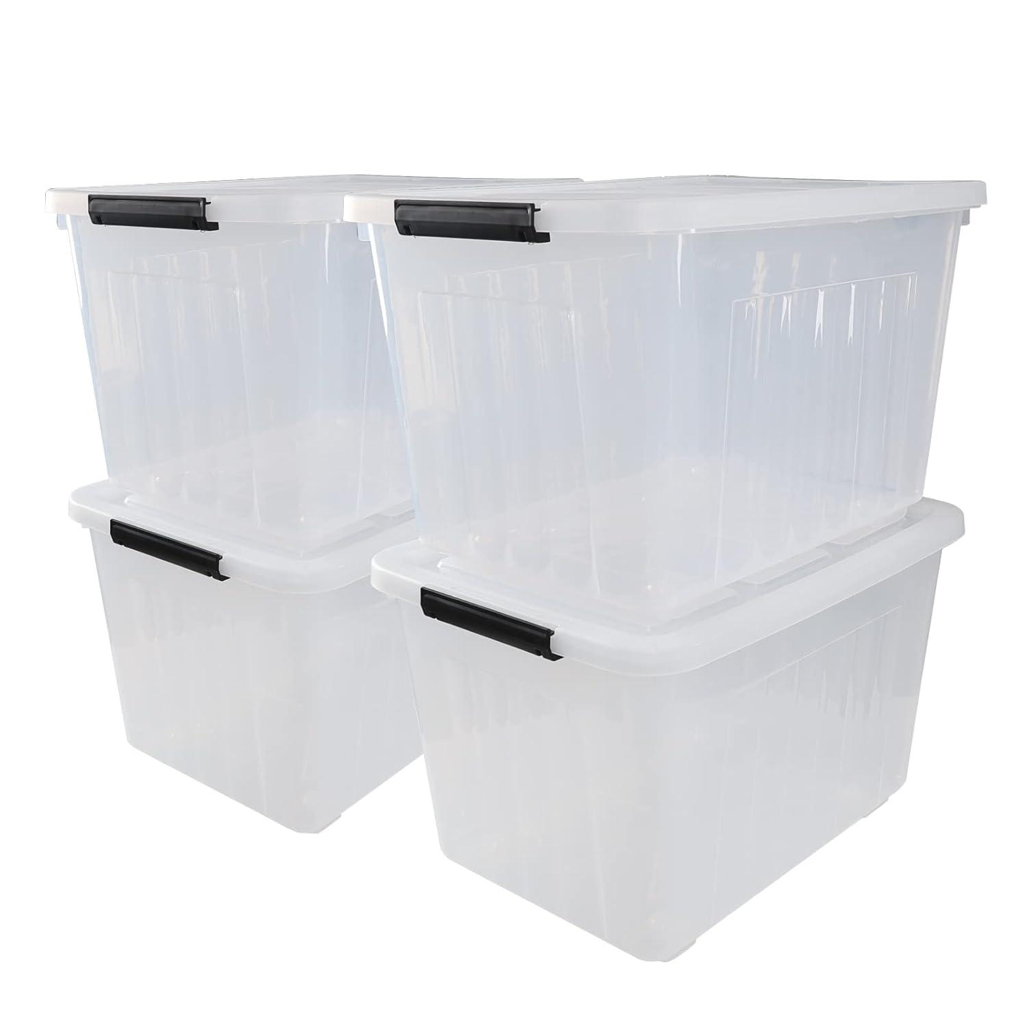 Ggbin 70 Quart Plastic Storage Bins with Wheels, Large Latching Storage Box, 4-Pack