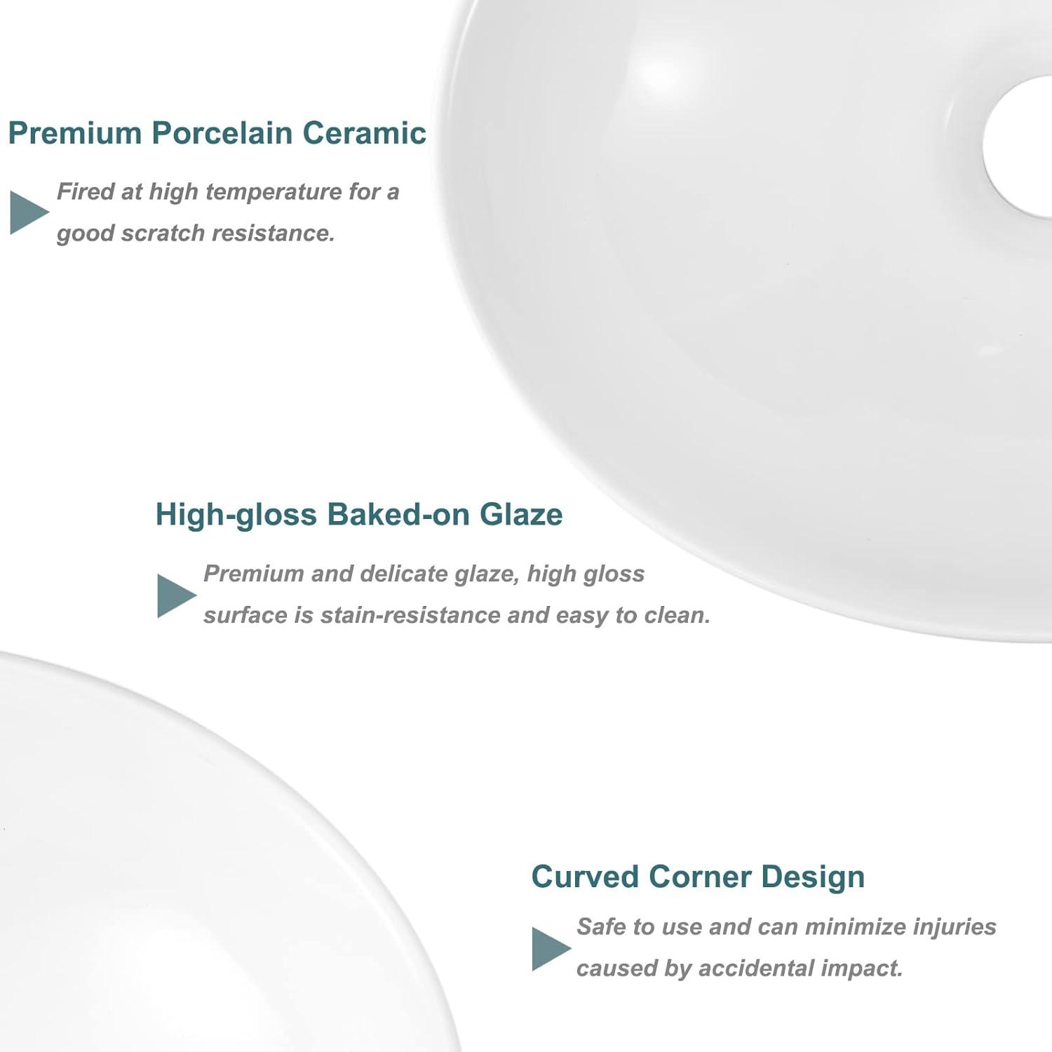 Bathivy Oval Vessel Sink, 14.6'' x 11.6'' Modern Above Counter Oval Bathroom Sink, Small White Porcelain Bathroom Vessel Sink with Pop Up Drain