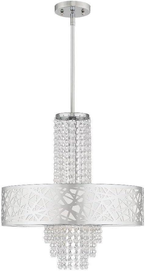 Polished Chrome Drum Chandelier with Clear Crystals