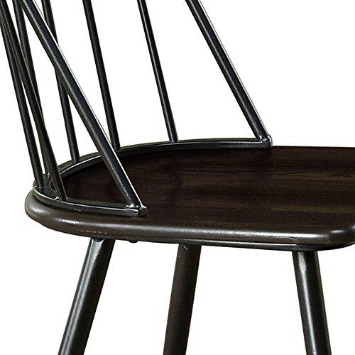 Buylateral Milo Farmhouse Spindle Metal with Wood Seat Windsor Dining Chairs Black/Espresso Brown: Farmhouse Style, Armless