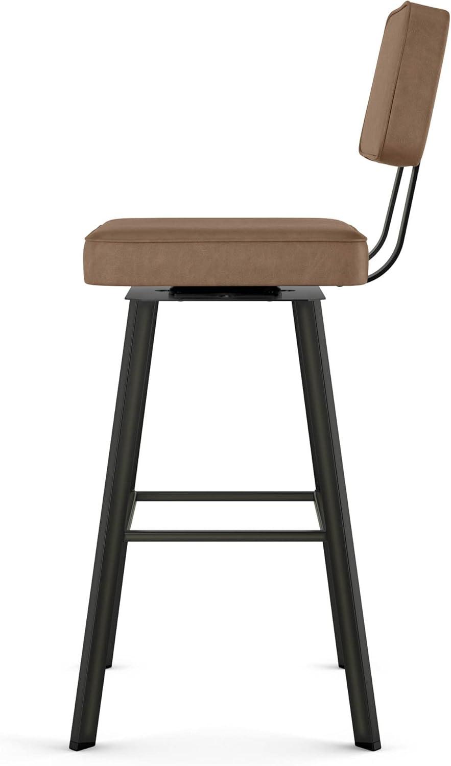 Amisco Clarkson 30 in. Swivel Bar Stool - Brown Faux Leather/Dark Brown Semi-Transparent Metal