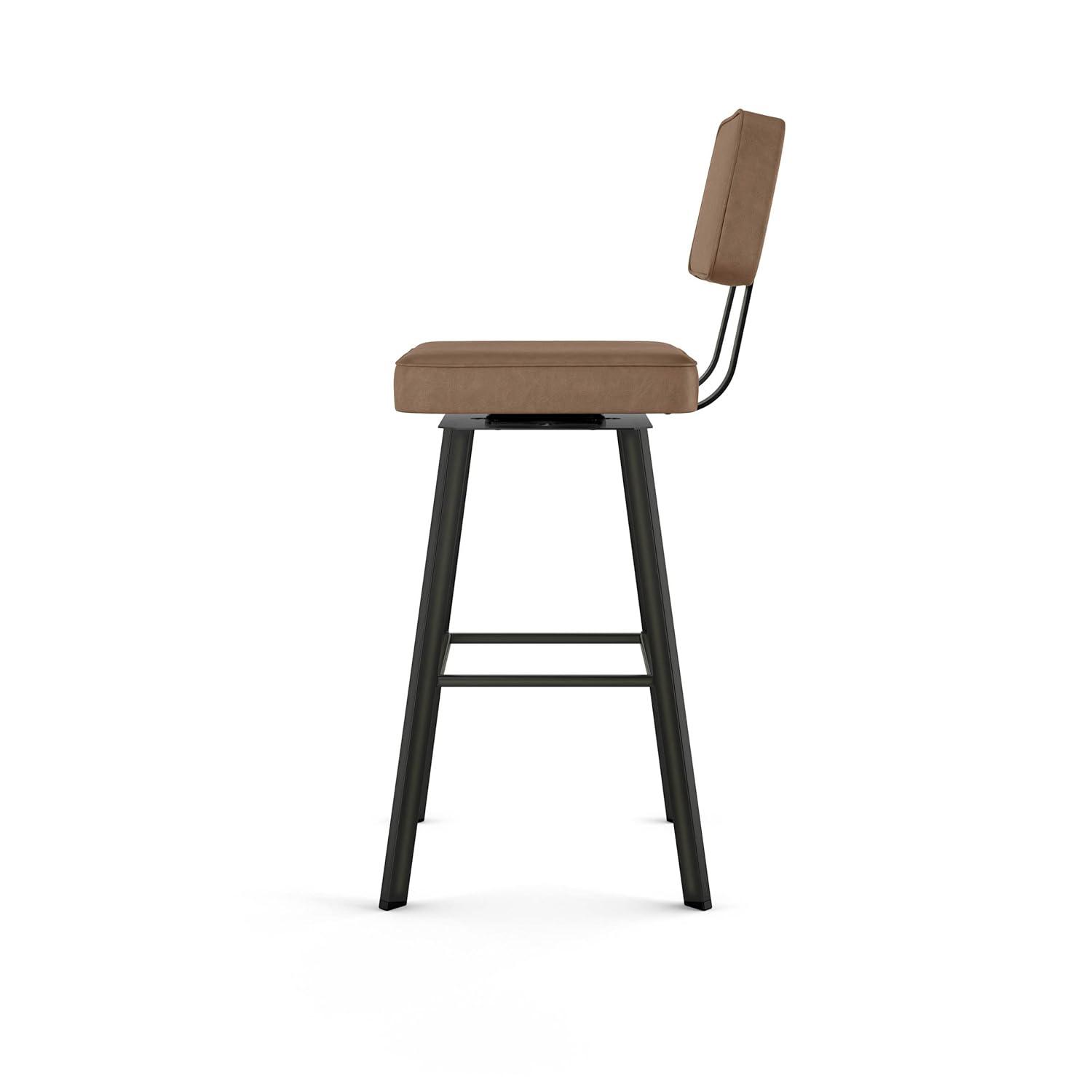 Amisco Clarkson 30 in. Swivel Bar Stool - Brown Faux Leather/Dark Brown Semi-Transparent Metal