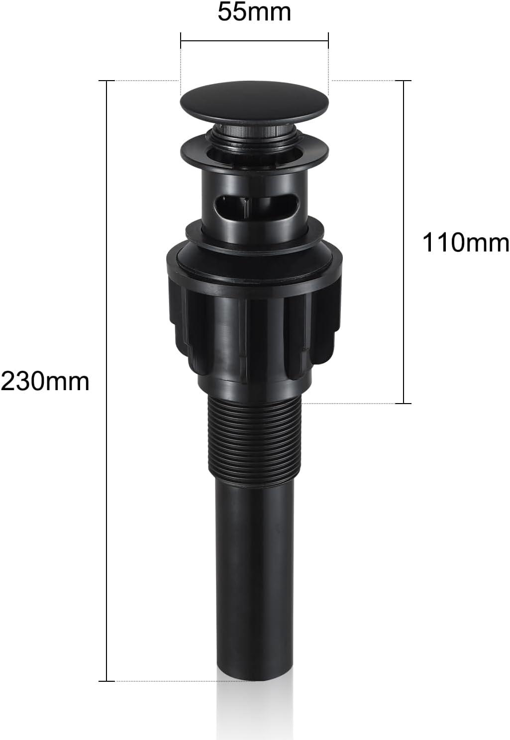 Pop Up Stopper Bathroom Sink Drain with Overflow Vessel Sink Drain for Bathroom Matte Black Pop Up Drain Stopper Anti Clog Strainer Assembly with Strainer Lavatory Vanity Vessel Pop Up Drain Stopper