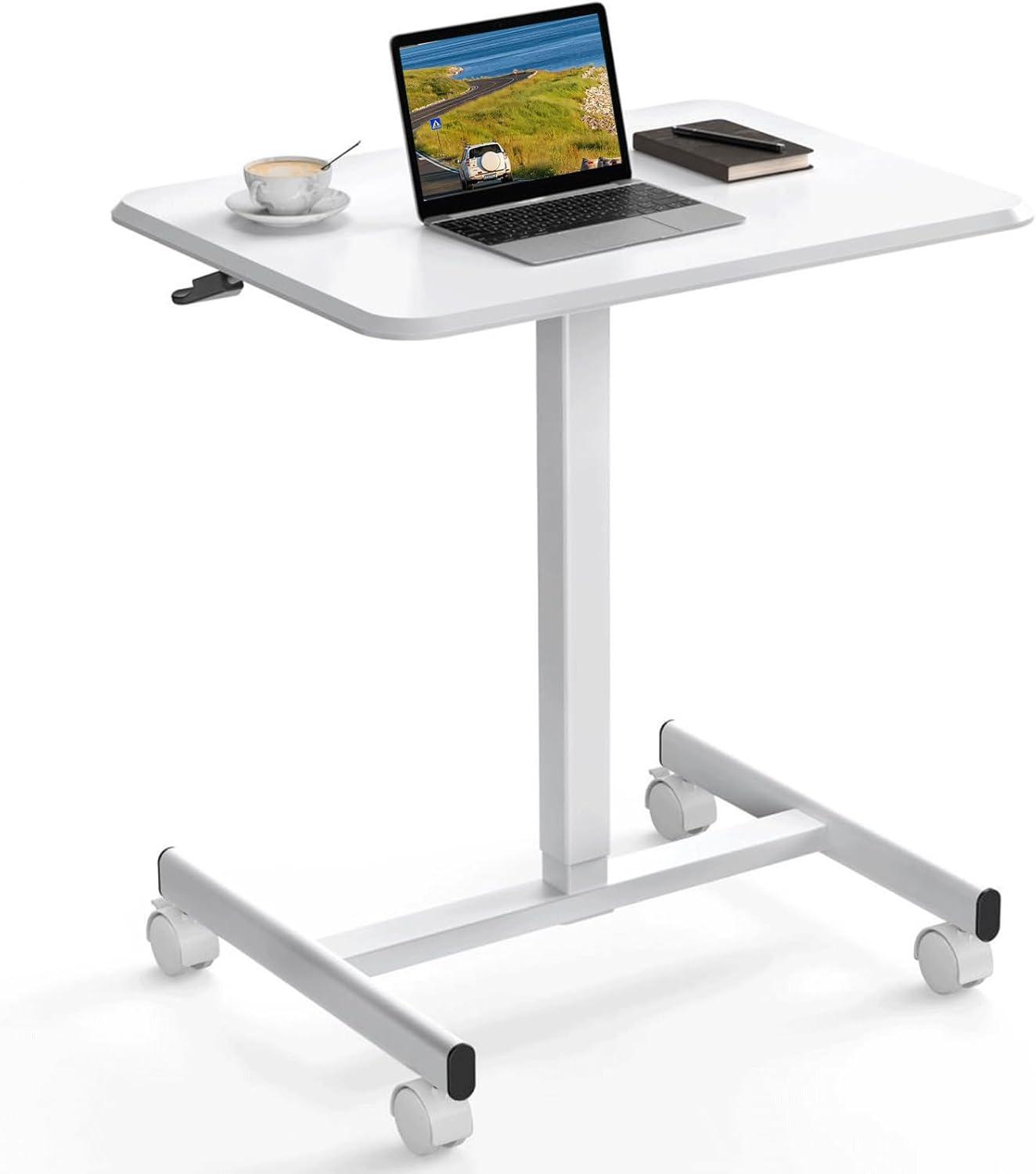 edx Mobile Laptop Stand Small Rolling Desk with Adjustable Height for Home, Office, and Classroom Use, White