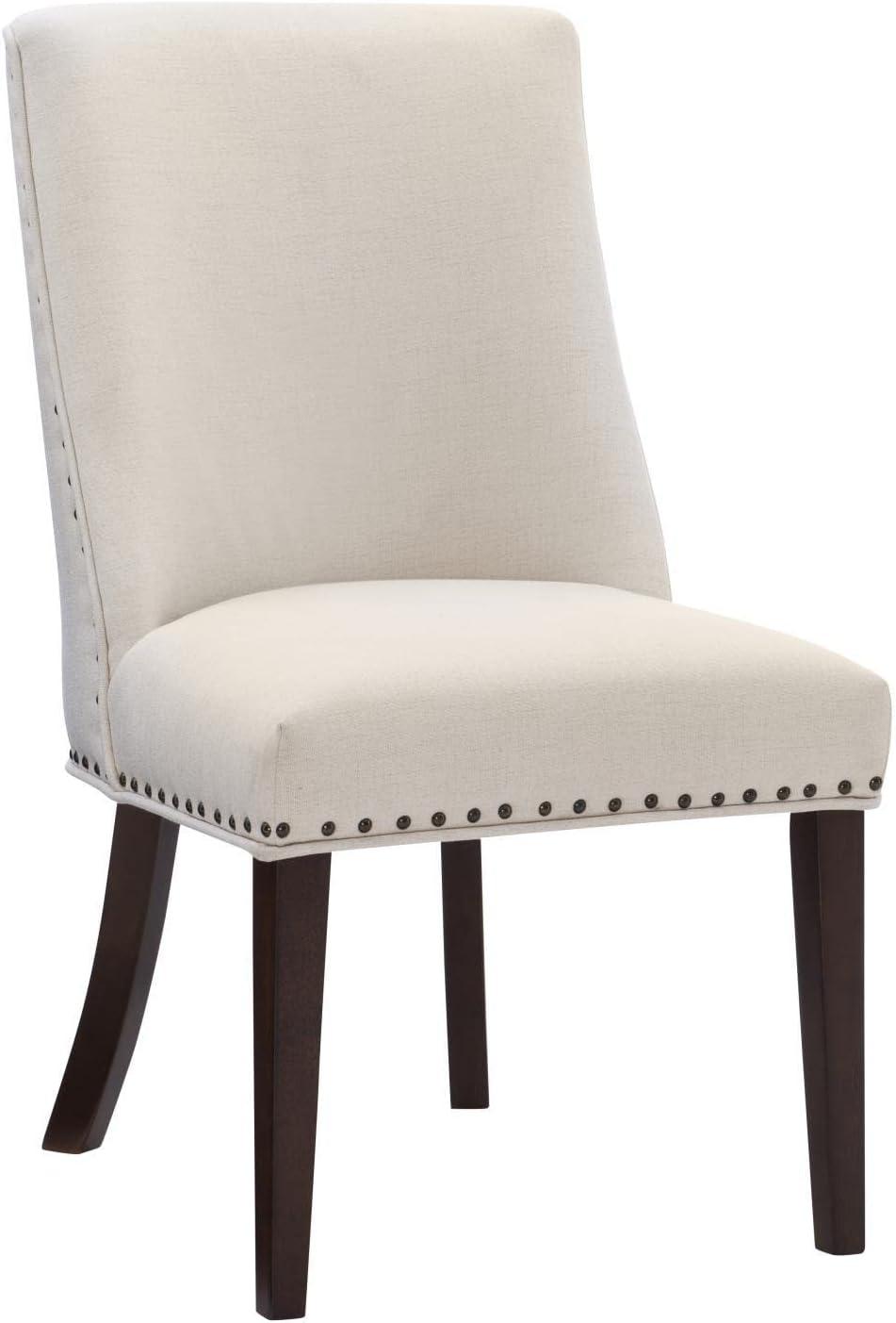 Espresso Natural Wood Upholstered Dining Chair with Linen Seat