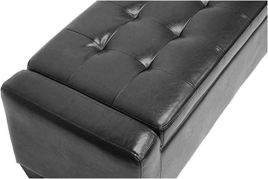 Manchester Black Tufted Leather Storage Ottoman