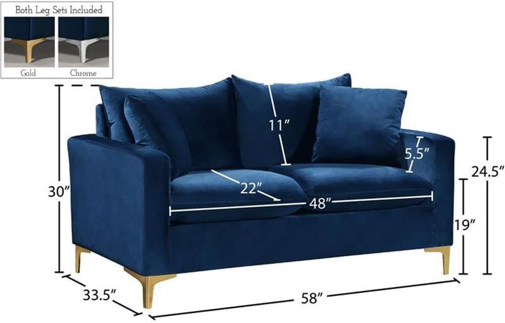 Meridian Furniture Naomi Contemporary Velvet Loveseat in Navy