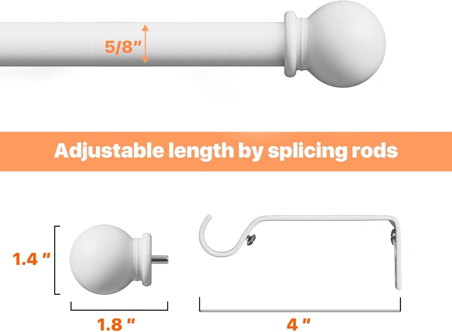 White Adjustable Metal Curtain Rod Set with Ball Finials