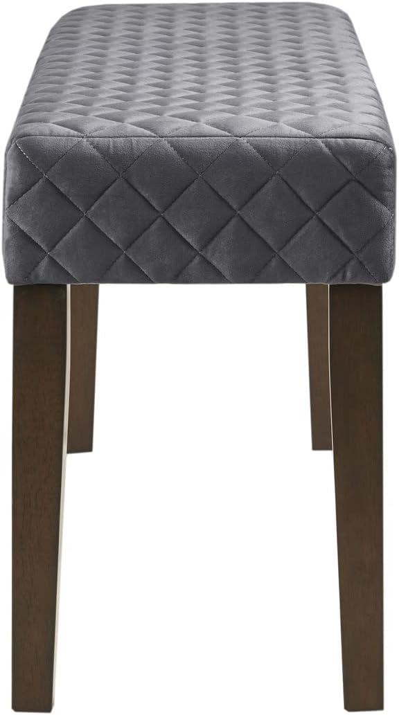 Cheshire Gray Diamond Quilted Upholstered Accent Bench with Moroccan Wood Legs