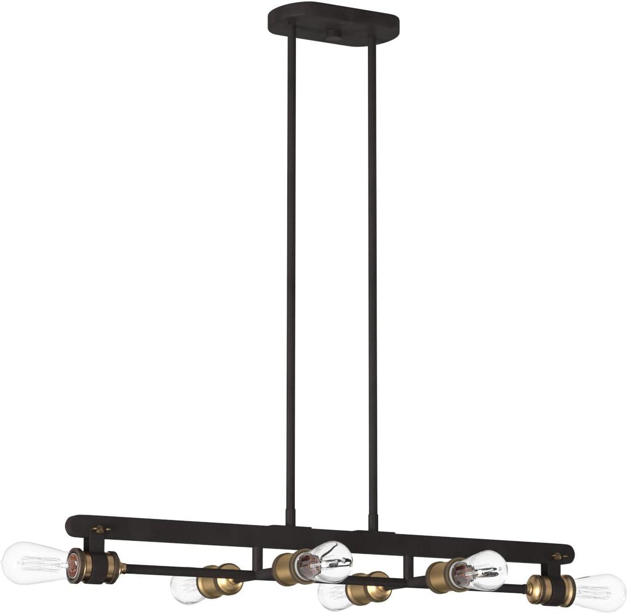 Vintage Bronze and Brass 6-Light Linear Chandelier