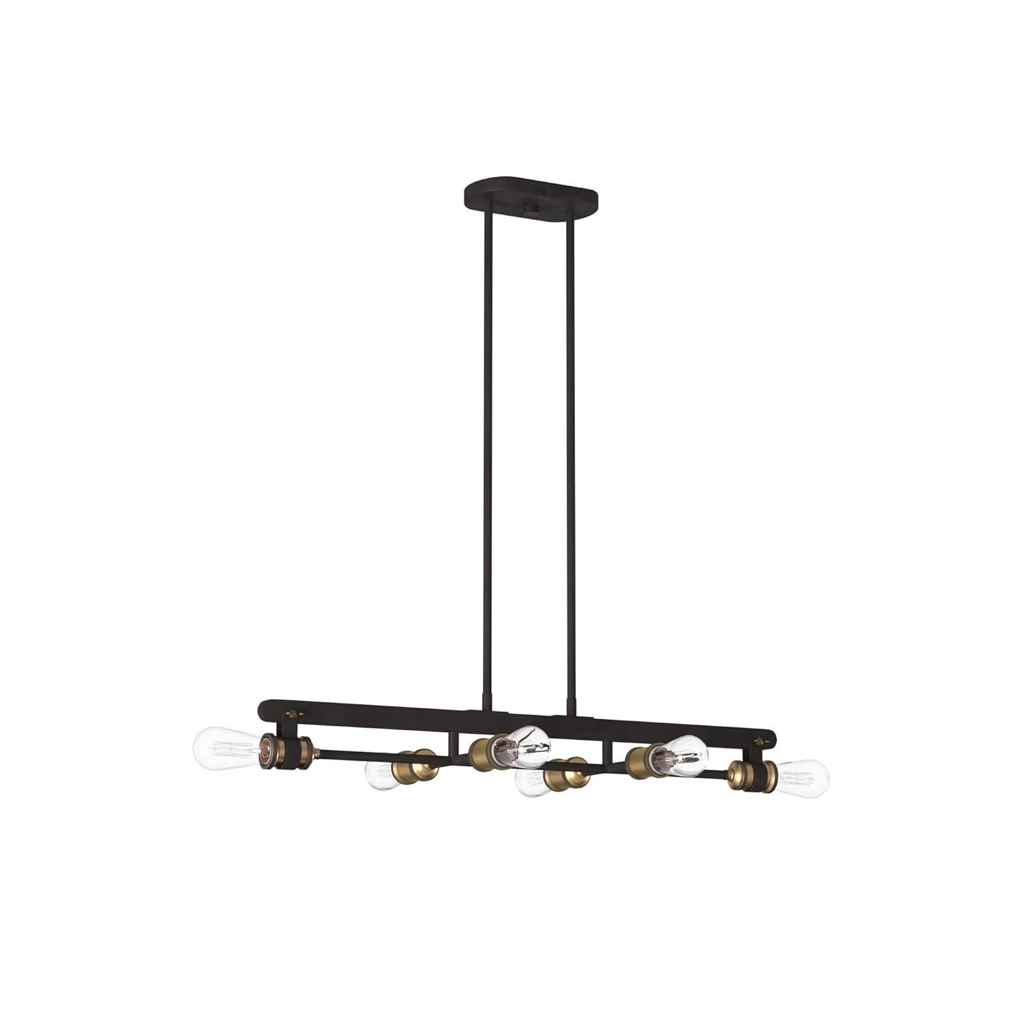 Vintage Bronze and Brass 6-Light Linear Chandelier