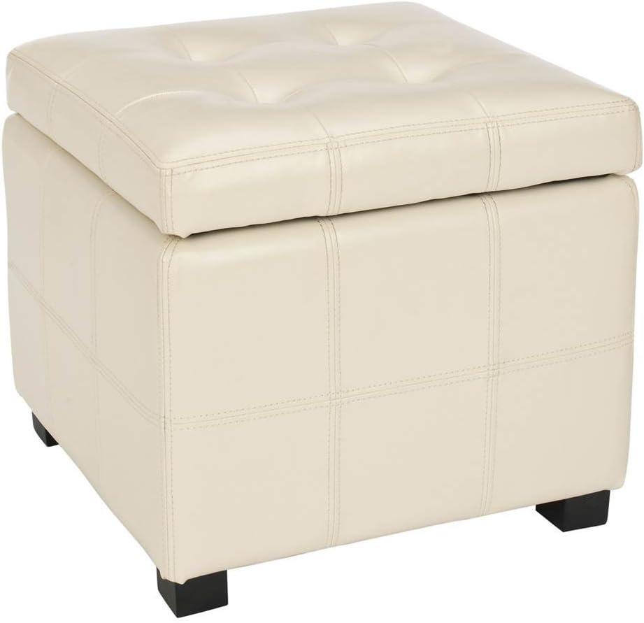 Elegant White Tufted Leather 18'' Storage Ottoman