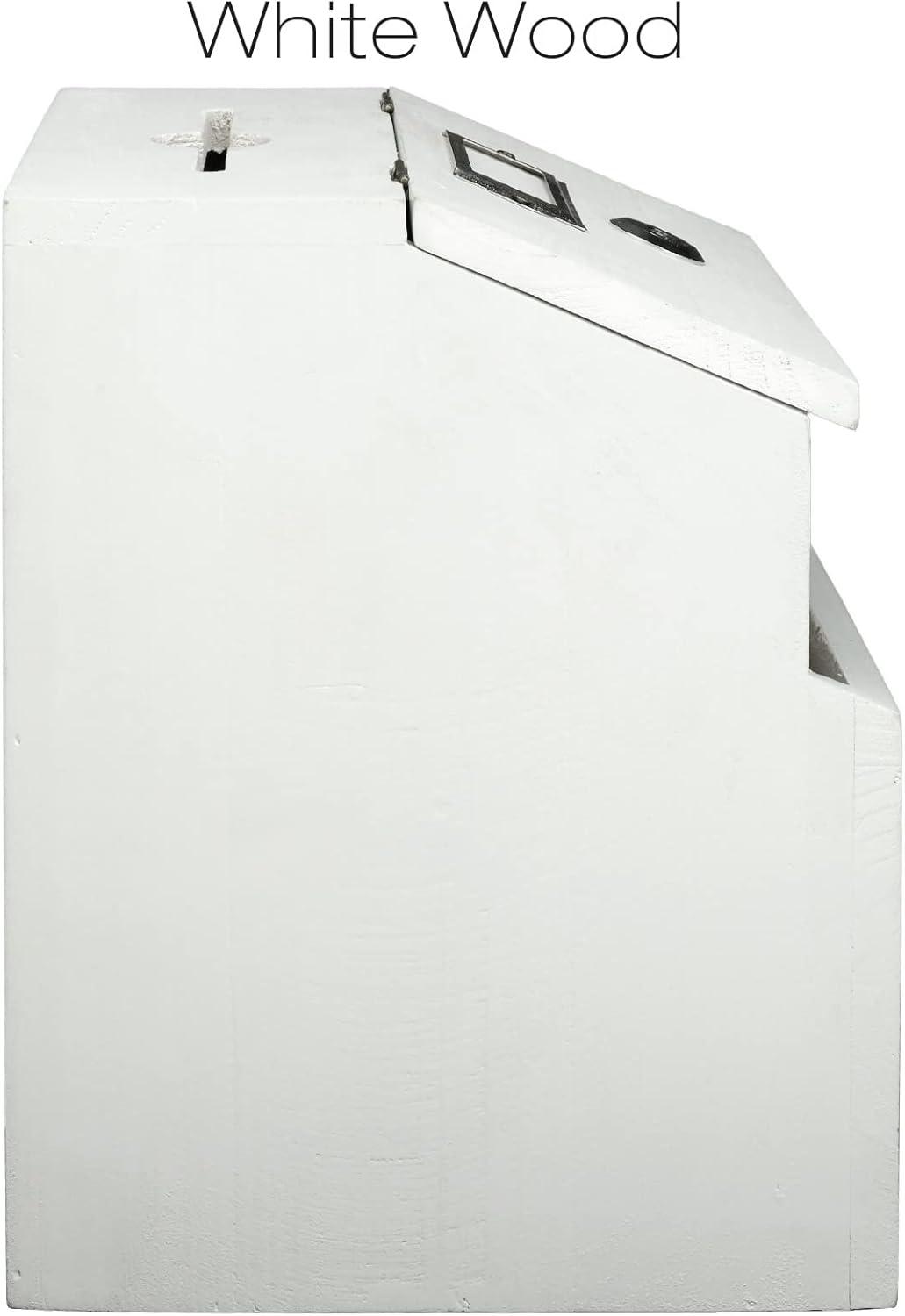 Excello Global Products White Suggestion Box with Lock: Wooden Ballot Comment Box, Wall Mounted or Freestanding. Includes Printed Labels & Suggestion Pads Cards - EGP-HD-0431