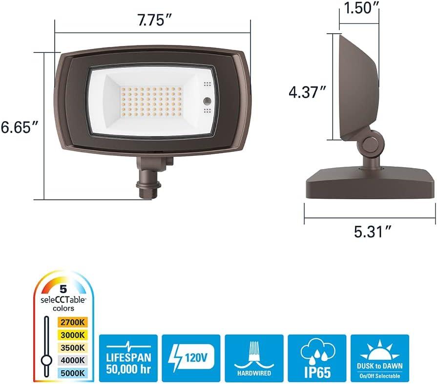 Bronze LED Wall-Mounted Dusk-to-Dawn Security Floodlight