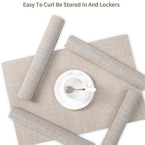 Set of 8 Heat-Resistant Placemats Stain Resistant Anti-Skid Placemats for Kitchen Table, Washable Durable PVC Table Mats Woven Vinyl Placemats Beige