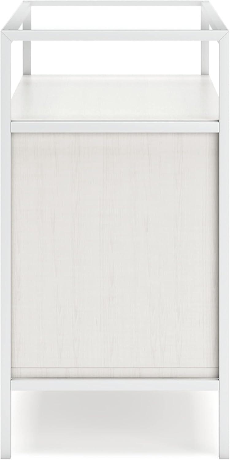 White Modern Accent Cabinet with Glass Top and Doors