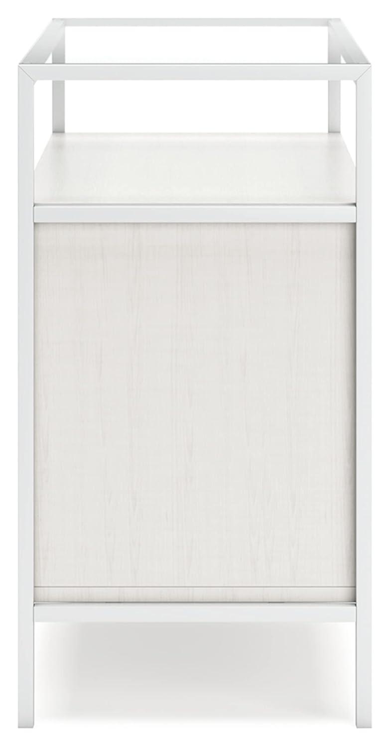 White Modern Accent Cabinet with Glass Top and Doors