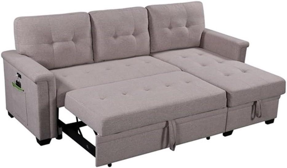 Bowery Hill Reversible Sleeper Sofa with Storage/USB Charging Port in Gray