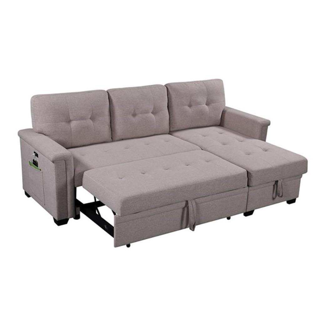 Bowery Hill Reversible Sleeper Sofa with Storage/USB Charging Port in Gray