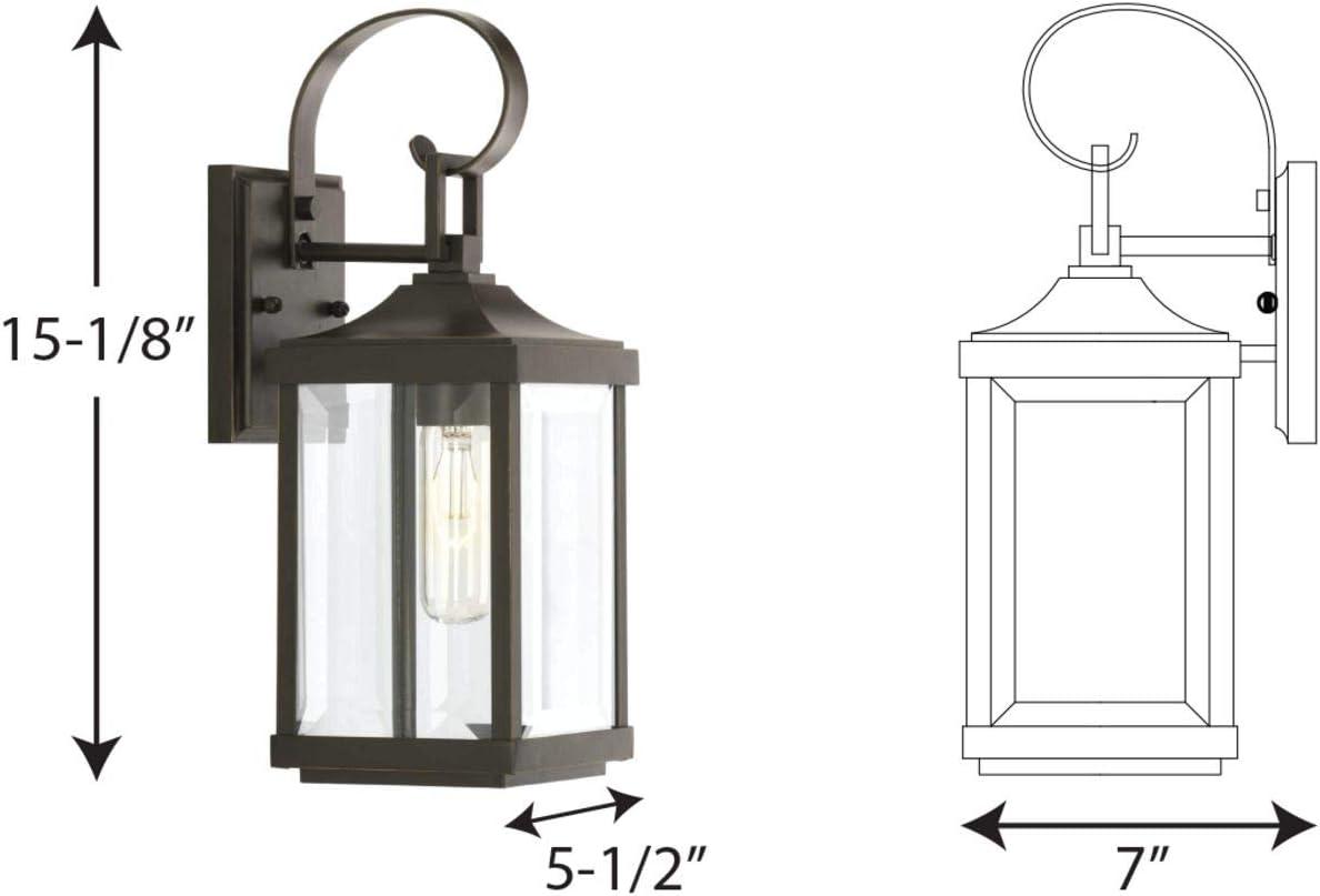 Progress Lighting, Gibbes Street, 1-Light Wall Lantern, Antique Bronze, Clear Beveled Glass.