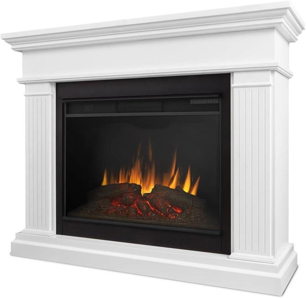 White 55.5" Wooden Electric Fireplace with Adjustable LED Flame