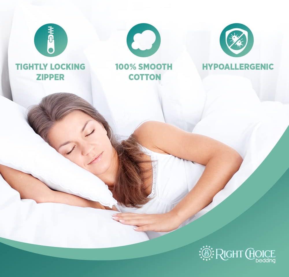 Right Choice Bedding 100% Cotton Queen Pillow Protectors with Zipper– (4 Pack)