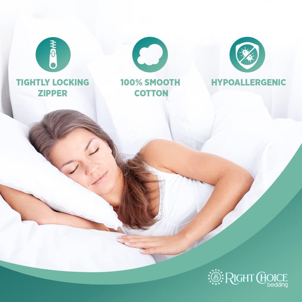 Right Choice Bedding 100% Cotton Queen Pillow Protectors with Zipper– (4 Pack)