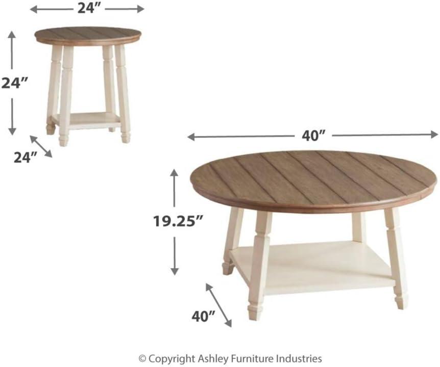 Antique White and Oak 3-Piece Round Accent Table Set